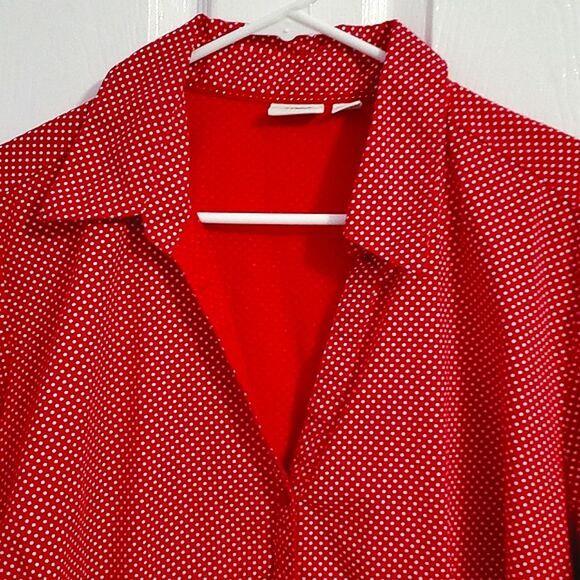 Cato Woman Red Polka Dot Casual Picnic Button Down Blouse Top - Picture 2 of 9